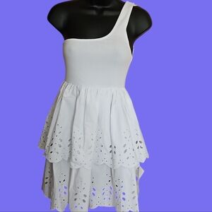 Zara White Eyelet Ribbed Dress